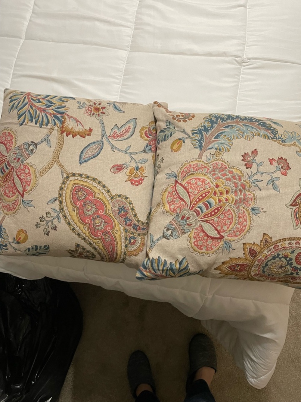 Pair of Floral Paisley Throw Pillow Covers in Cream, Coral & Teal